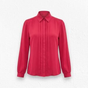 Vintage 1990s Josephine Red Pleated Front Blouse Size 14 Polyester Long Sleeve